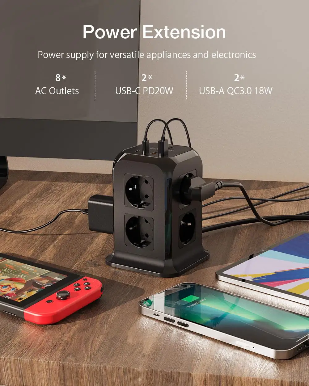 BlitzWolf BW-PC3 2500W 8-Port Power Strip Socket description image 2