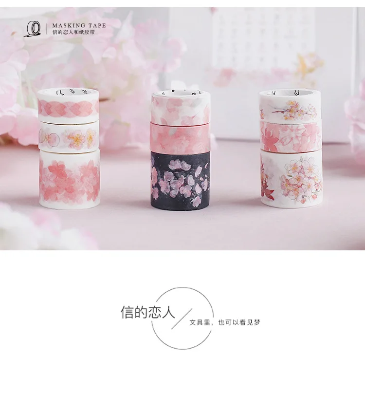 3 pcs/pack Cherry Sakura Bullet Journal Washi Tape Set DIY Scrapbooking Sticker Label Masking Tape School Office Supply