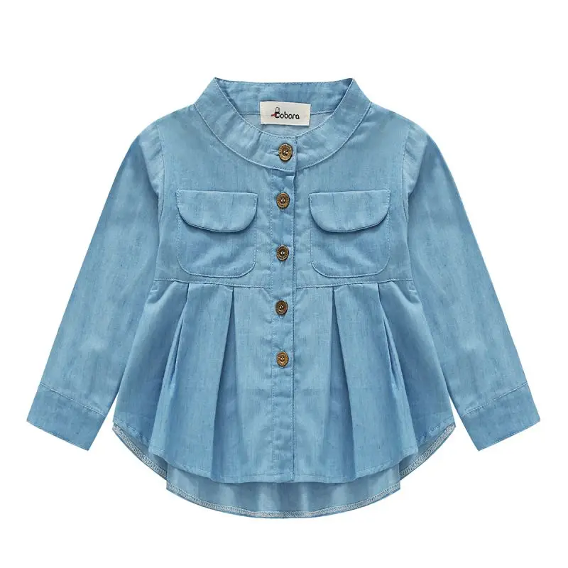  Spring Autumn Long Sleeve Children Denim Girl Jean Blouses Clothes Autumn Fashion Baby Girls Jeans 