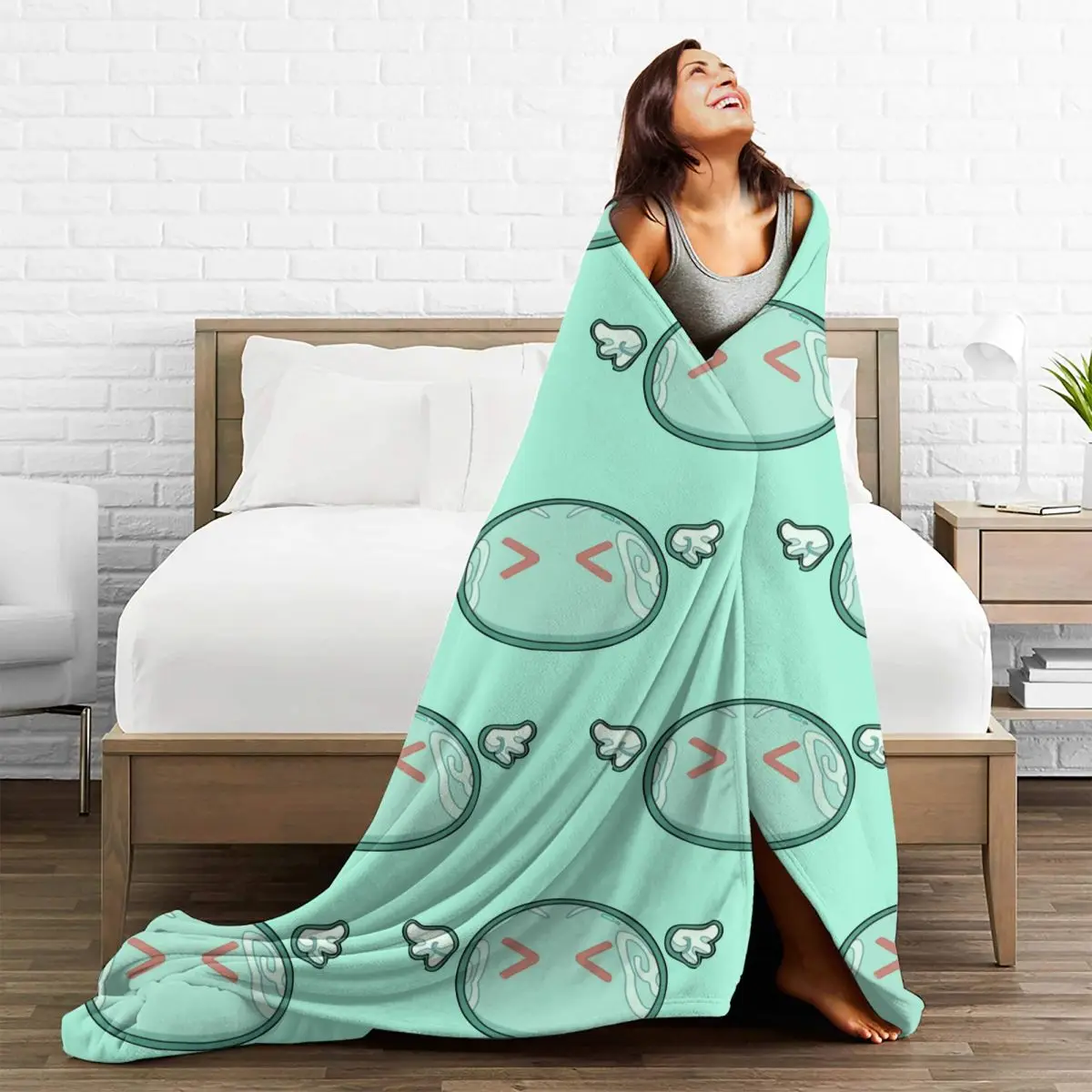 Genshin Impact Anemo Slime Fleece ������ ���� �� ��� �ִϸ��̼� ���� ��� Ultra-Soft Bedspread