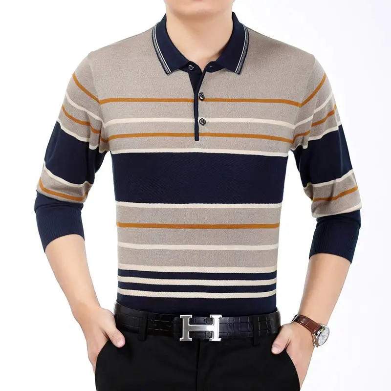 Ha Blue brand casual striped fitness long sleeve polo shirt men poloshirt jersey luxury mens polos tee shirts dress fashions 81004 - Цвет: Ha Blue