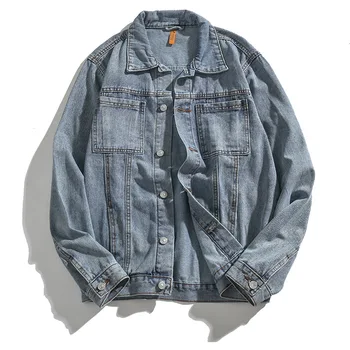 

2020 Men Autumn New Products Multi-pockets Fold-down Collar Denim Jacket Teenager Handsome Locomotive Denim Jacket
