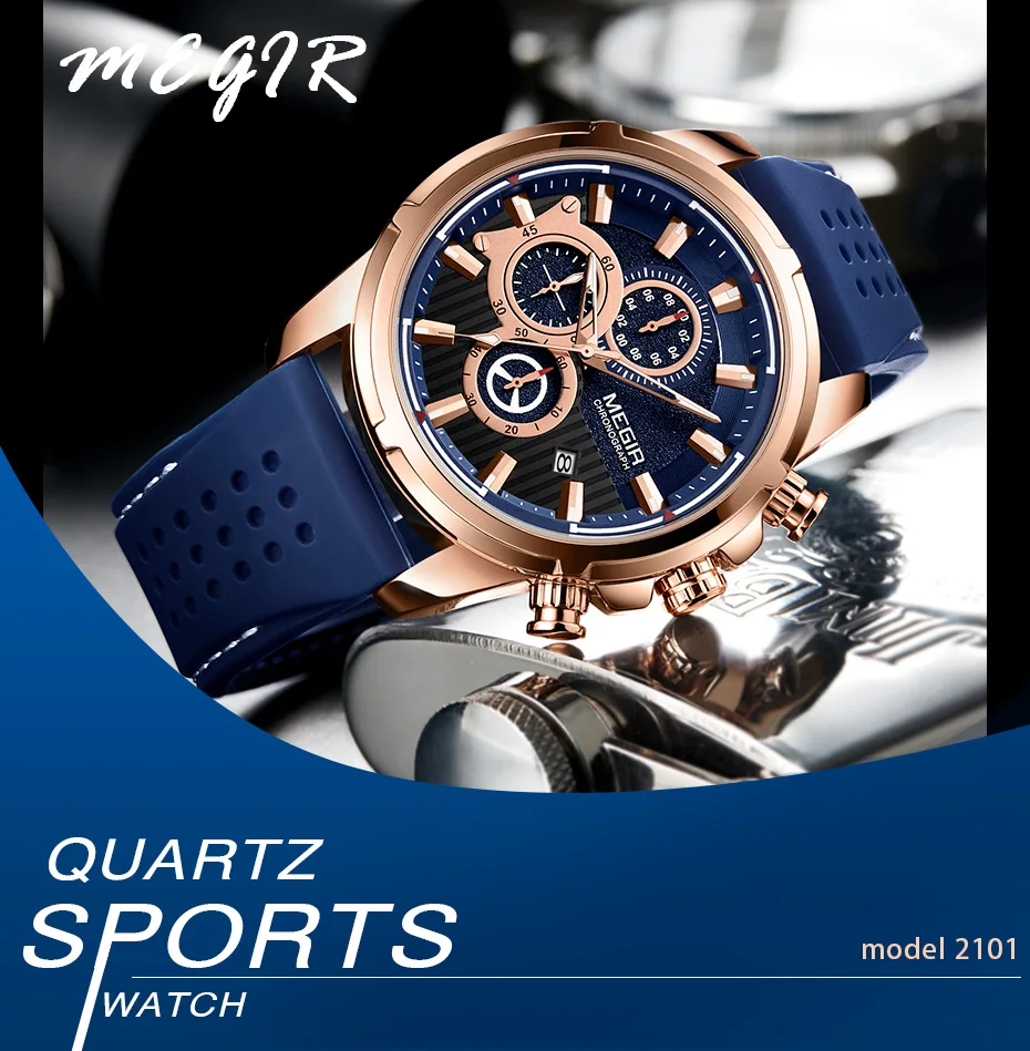 Megir Quartz наручные часы Мужские Силиконовые хронограф с ремешком спортивные часы мужские Relogios Masculinos лучший бренд Роскошные водонепроницаемые часы