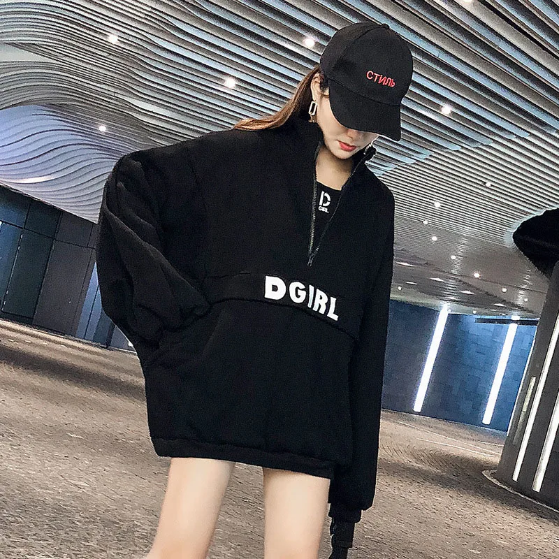 thin Black Kpop толстовки зимняя женская толстовка с капюшоном странные вещи корейская молния стоячий воротник с пышными рукавами тип летучей мыши Kawaii Женская толстовка - Цвет: thin Black
