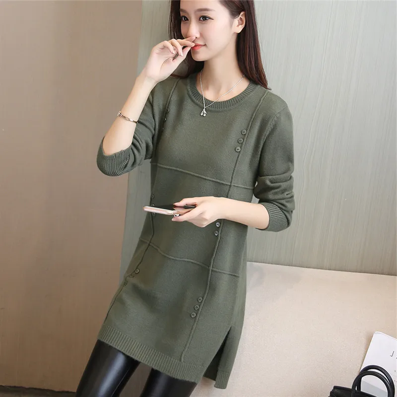 

Autumn Winter Women Sweater New Solid Pullover Knitwear Sweater O-neck Long-sleeve Medium-length Sweater Female Clothes NS4681