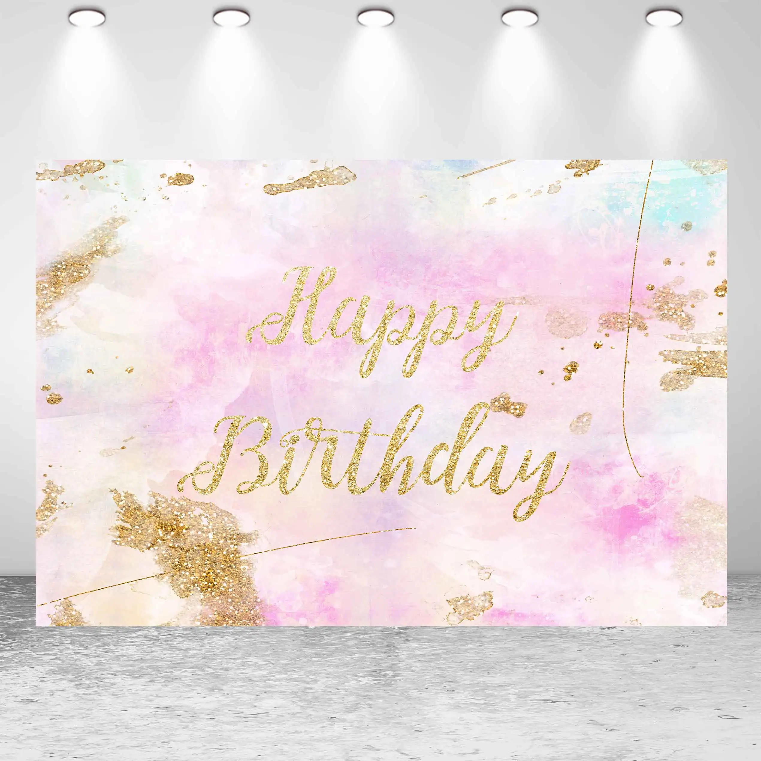 

NeoBack Happy Birthday Baby Shower Watercolor Golden Glitter Light Bokeh Party Pink Banner Photo Backdrop Photography Background