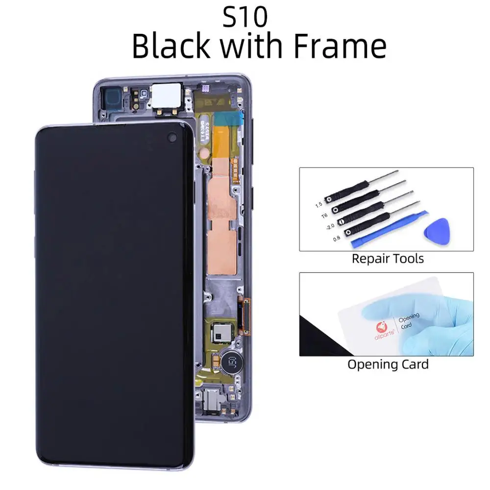 Для samsung S10 lcd дисплей G973F G973 для samsung Galaxy S10 Plus S10+ S10E lcd G975 G975F сенсорный экран дигитайзер - Цвет: S10 Black with Frame