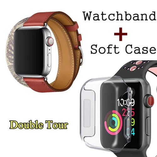 Herm логотип на застежке Свифт кожаный двойной один тур часы ремешок для Apple Watch серии 5 4 3 44 мм 40 мм браслет для iWatch - Цвет ремешка: Brique Beton
