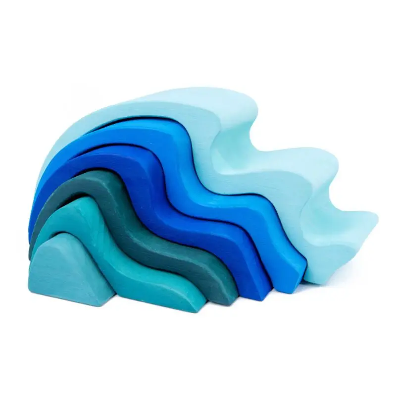 

Kids Wooden Rainbow Building Blocks Sea Wave Hand-Eye Puzzle Educational Toys L4MC