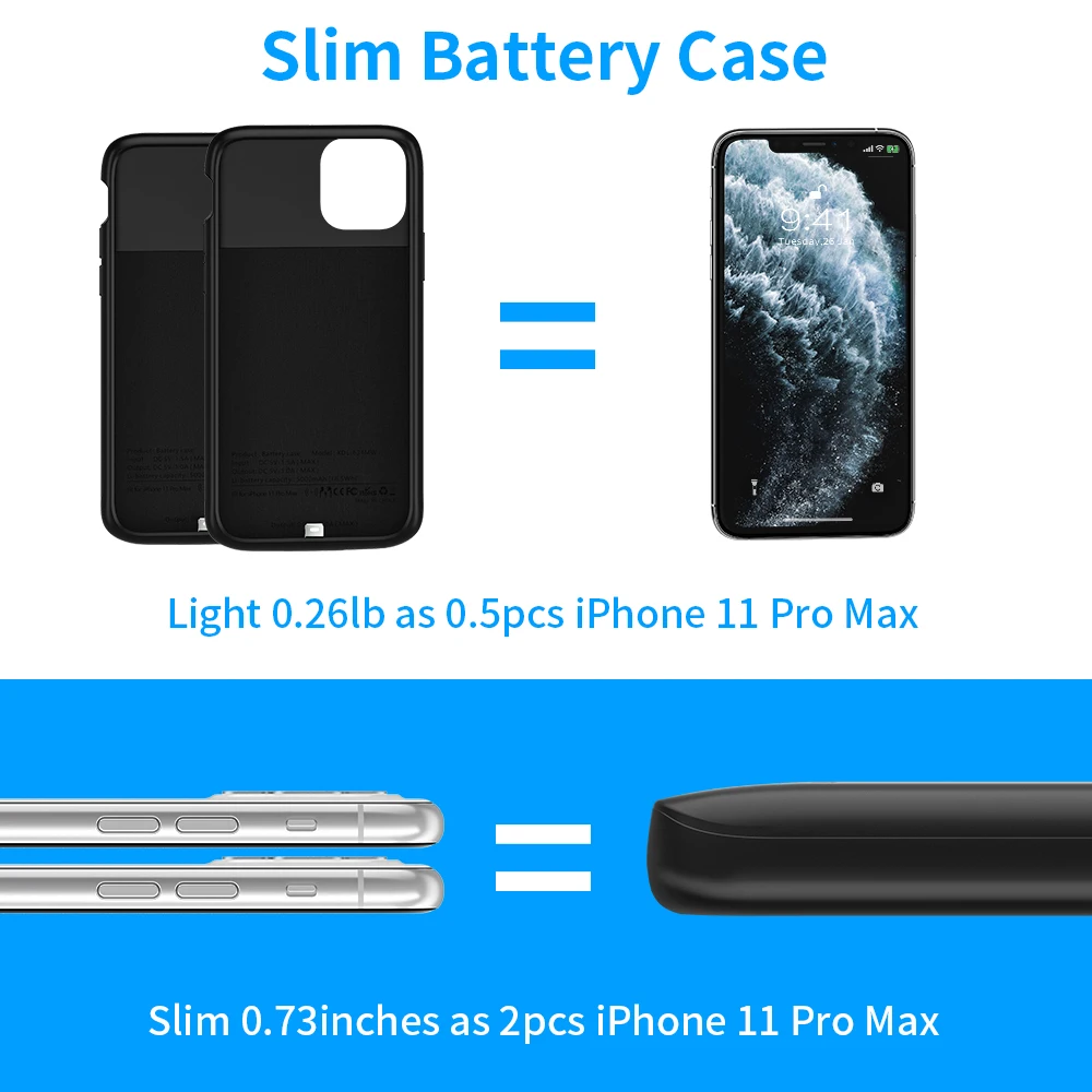 Чехол для батареи Newdery для iPhone 11 Pro Max, 5000 мАч, чехол для зарядки с полным корпусом Defender Edge, тонкий чехол для беспроводной зарядки