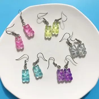 

New Arrival Handmade Gummy Bear Earrings For Women Girl Funny Colorful Transparent Cartoon Bear Earring brincos Piercing Jewelry