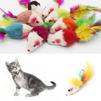 

Furry Mouse Cat Kitten Real Fur Gravel Sounds Cute Faux Cat Color Random Mice Toys Toy M5R5