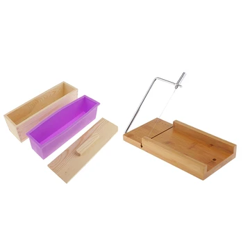 

Promotion! Wooden Box, Silicone Soap Loaf Mold and Soap Cutter Wire Slicer, for DIY Soap/Cake/Chocolate Making Tools