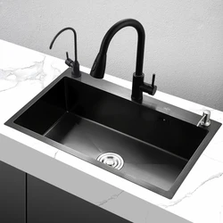 Stainless Steel Kitchen Sink Drainboard Black Strainer Soap Dispensor Bathroom Sinks Design Cocina Accesorio Home Improvement YQ