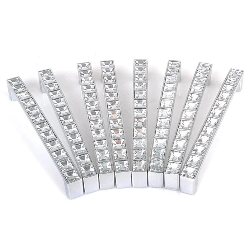 Pack Of 8 Europe Style Square Clear Crystal Rhinestone Furniture Door Wardrobe Cupboard Cabinet Drawer Pull Handle Knobs 128Mm furniture door handle