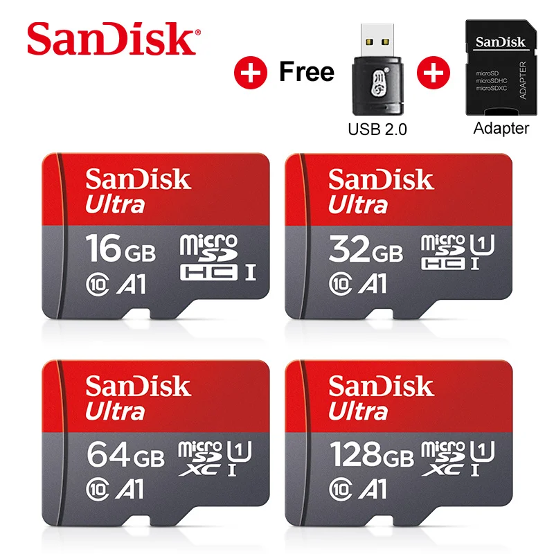 100% Original Sandisk Ultra Micro SD 128GB 64GB 32GB 16GB Memory Card 16GB microsd card TF/SD Flash Card C10 for Phone UAV GPS