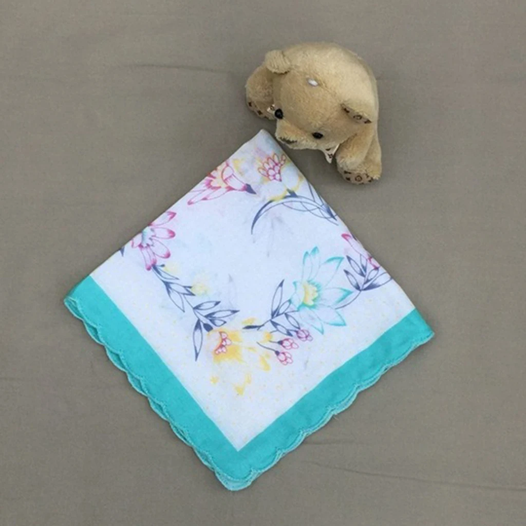 12X Womens Beauty Floral Printed Handkerchief Wendding Party Cotton Blend Hanky