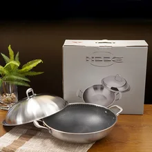 Напрямую от производителя из нержавеющей стали, для вок трехслойная сталь 40 сантиметров двойная ручка большой ВОК Hive Дым Бесплатно антипригарный