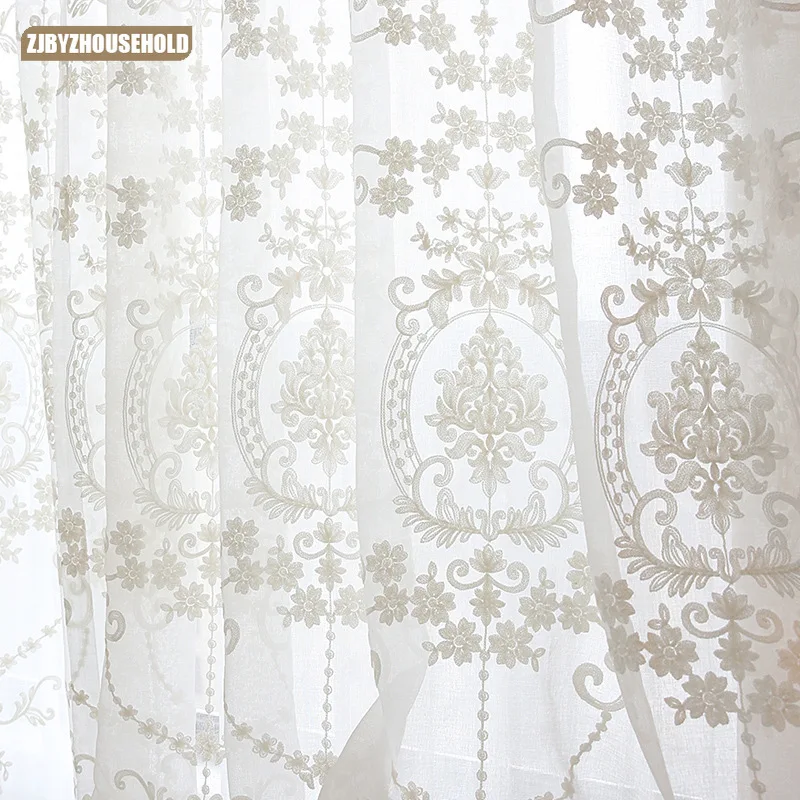 Voile Curtains Flower Embroidery Tulle Sheer Bedroom Living-Room White European-Style