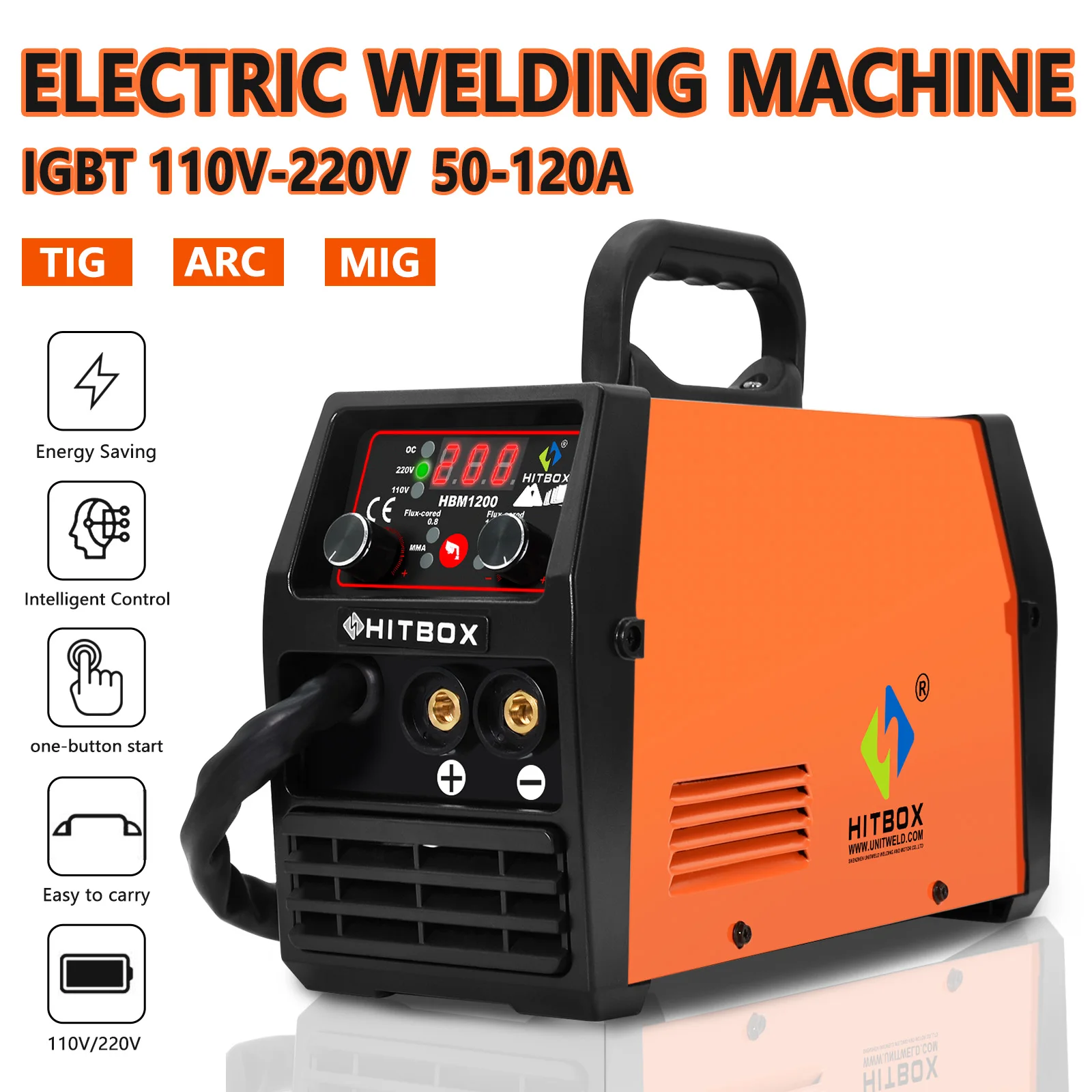 220V HITBOX Welding Machine HBM1200 With TIG MIG Torch Fit 0.8/1.0mm