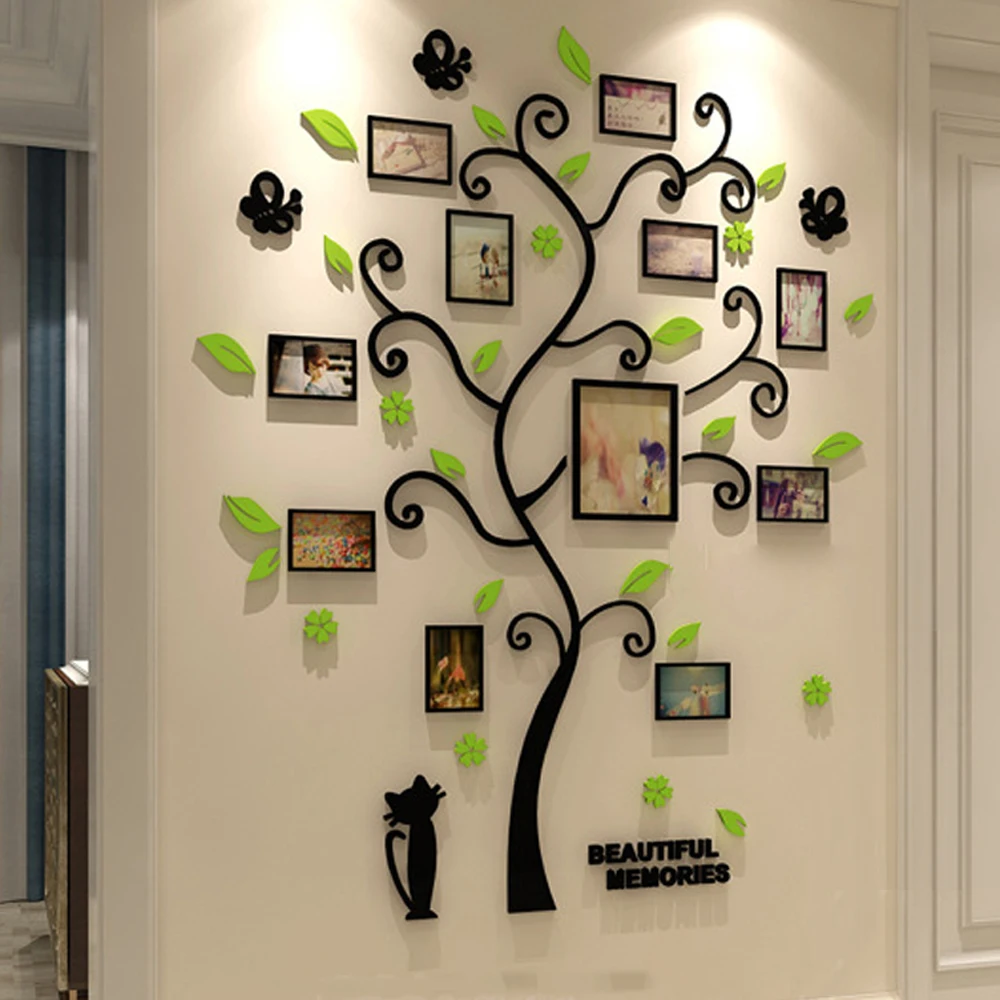 Baratos Acrílico 3D foto de familia marco árbol pegatinas de pared extraíble arte DIY calcomanías para póster, mural para la sala dormitorio decoración del hogar