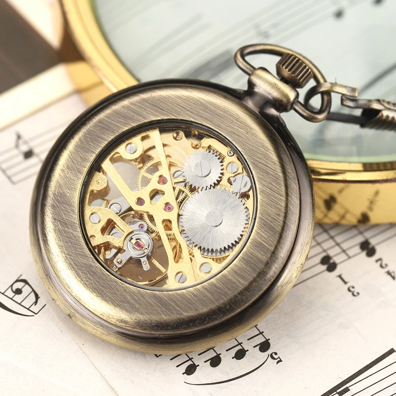 Vintage Watch Necklace Steampunk Skeleton Mechanical Fob Pocket Watch Clock Pendant Hand-winding Men Women Chain Gift