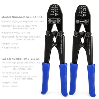 

IWS-5100A 8200A Battery Lugs and Open Barrel Connectors Crimping Tools works with Wire AWG 16-4 Electrical Cable Crimper Tool