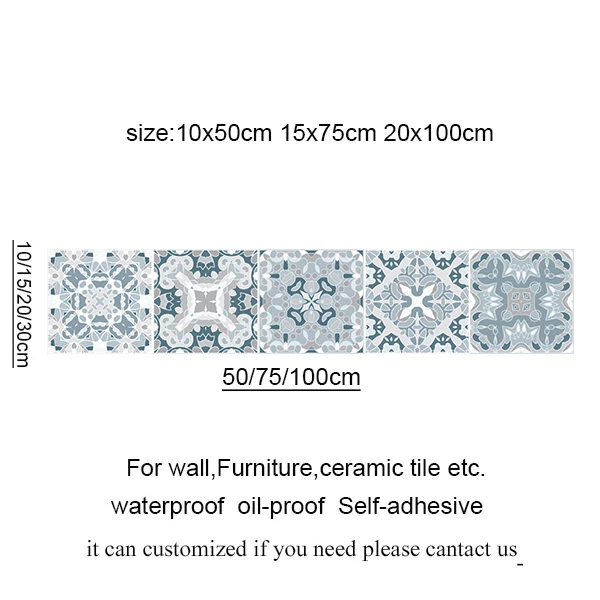 Spain Retro Wall Ceramic Arabic Tile Stickers Self-adhesive Decal for Bedroom Kitchen Waist Line Wall Decals Waterproof PVC DIY 2