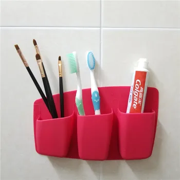 

Creative Multifunctional Organizer Silicone Three Bags Makeup Brush Storage Box self-adhesive Suction Cup Test Organizador