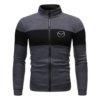 

Patchwork Fitness Muscles Sweatshirt Men Stand Collar Winter Autumn Warm Harajuku Style Mazda LOGO Casual Jackets Fast delivery