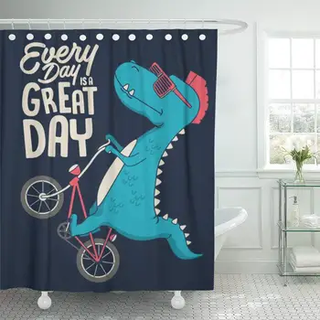 

City Cute Dinosaur on Bicycle Graphic Extreme Jungle Street Shower Curtain Waterproof Polyester Fabric 72 x 72 Inches Set