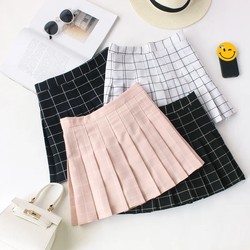 Women Skirts 2020 New Summer Women Plaid Kawaii Skirt High Waist Black White Skirts Harajuku Mini Skirts Student Skirt Cotton
