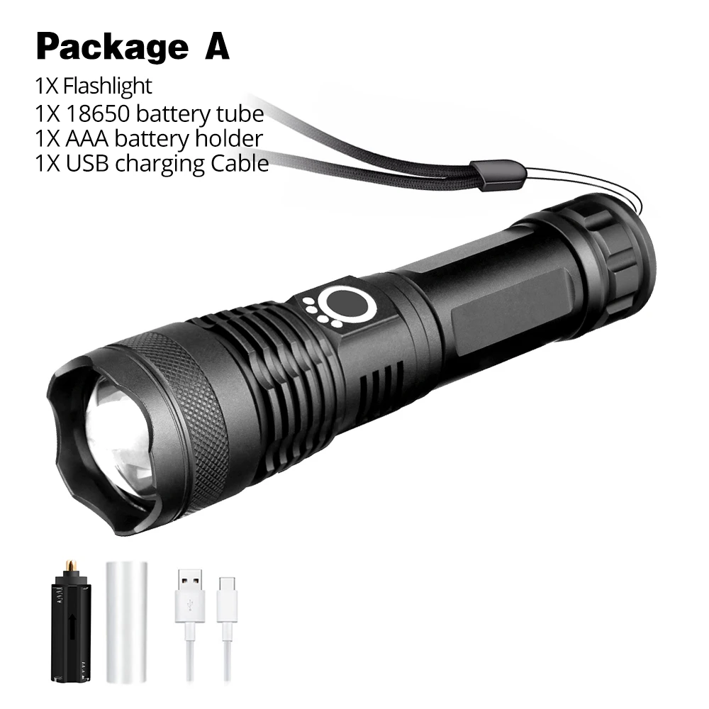 Package A XHP50 Светодиодный велосипедный фонарик 5 режим USB зарядки телескопический зум с использованием 18650 или 26650 - Цвет: Package A
