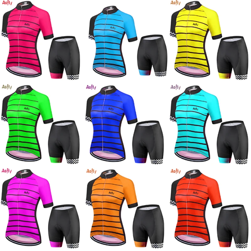 2021Women's Cycling Clothing Roupa Jersey Sets Aofly Pink Short Pants Outdoor Uniform Suits Summer Bike Shirt Breathable 9Colors | Спорт и