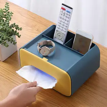 

Plastic Multifunctional Tissue Box Remote Control Storage Tissue Box Dust-proof Tissue Canister Desktop Storage Box
