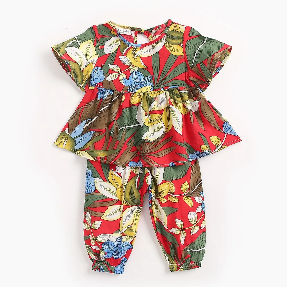 Newborn Bodysuit Outfits Baby Clothing Short Sleeve Cotton Summer New Cute Baby Girls Anti-mosquito Clothes Fashion Soboba - Цвет: Dark Red