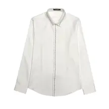 Nova camisa masculina de manga longa moda coreana bonito personalidade linha branco Polegada camisa masculina casual magro camisa