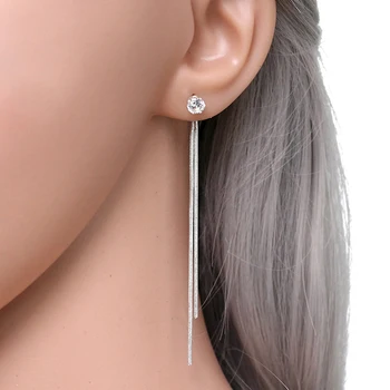 

Earrings Jewelry New Fashion Silver Plated Dangle Hanging Gem Stone Rhinestone Long Drop Earrings For Women Jewelry brincos