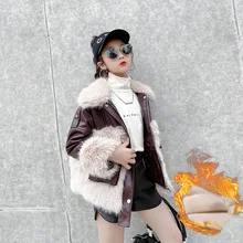 

Girls send to overcome the 2021 winter new faux fur western style plus velvet thick coat winter short leather jacket