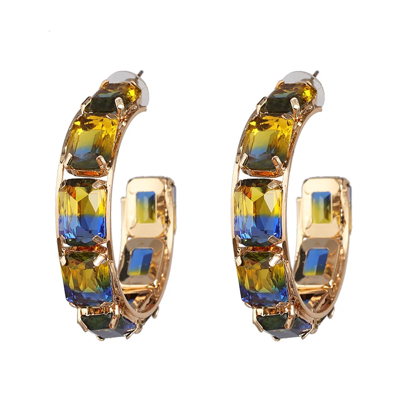 Red Green Rhinestone Oversize Big Circle Hoop Earring For Women Simple Punk Style Brincos Round Earrings Party Jewelry Gift