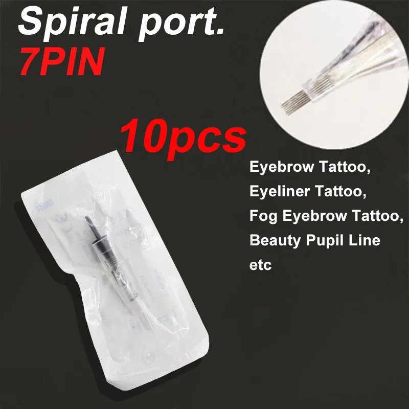 Электрический Дерма ролик микроиглы ручка микроблейдинг уход за кожей набор микро игла удаление татуировки пятнышко Eyebag спираль нано советы - Color: 10pcs 7PIN needle