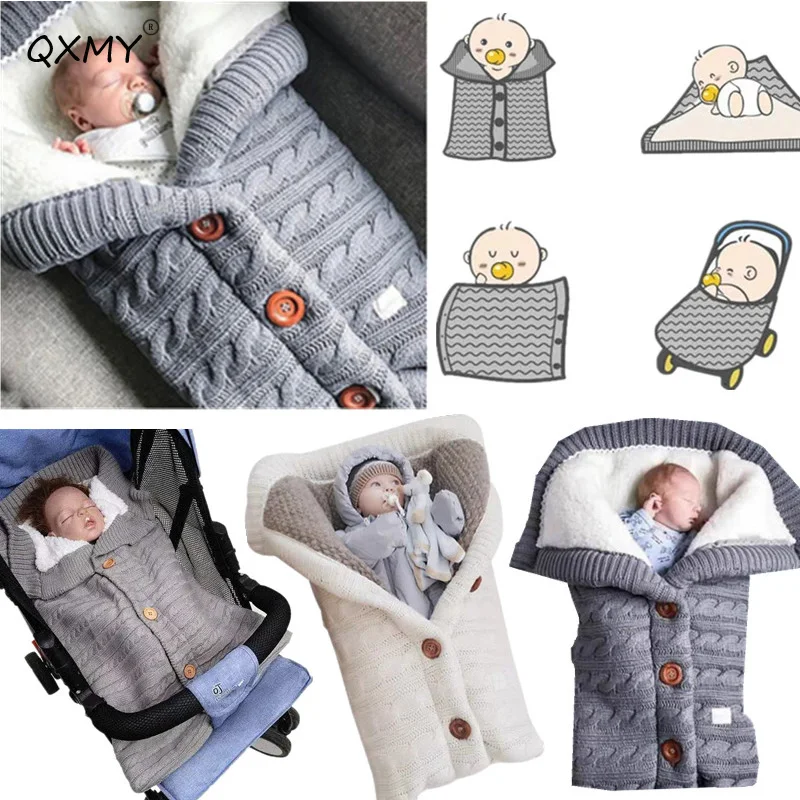

Newborn Baby Sleeping Bag Envelope for Kids Sleepsack Blanket Swaddle Footmuff For Stroller Knitted Warm Autumn Winter