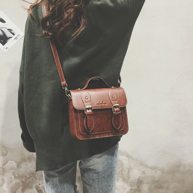 

Fashion Satchels Bag Female 2019 New British Style Retro Messenger Bag Vintage Leather Women Shoulder Bags Sac