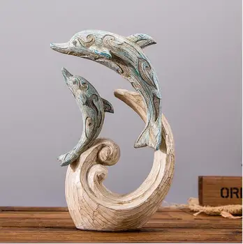 

European Resin Simulation Animal Dolphin Accessories Home Livingroom Table Figurines Ornaments Office Desktop Decoration Crafts