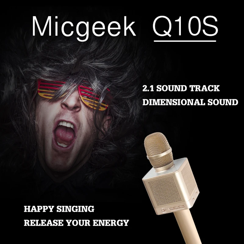 MicGeek Q10S беспроводной Bluetooth машина караоке микрофон с 4 динамиками микрофон черный несущий чехол Забавный голос изменение