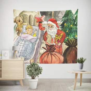 

Cartoon Christmas Tapestry Santa Clause Printing Home Wall Decoration Elk Wall Hanging Snowman for Christmas Party Beach Throw