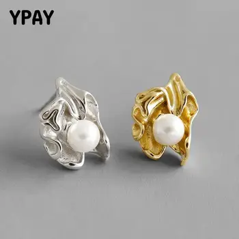 

YPAY 100% Real 925 Sterling Silver Stud Earrings for Women Korea INS Irregular Bead Earring Brinco Fine Party Jewelry YME643