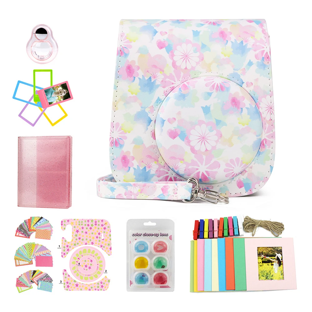 

CAIUL Accessorie kit Compatible with Fujifilm Instax Mini 11 Instant Film Camera Included case and more-Blue-pink-flower