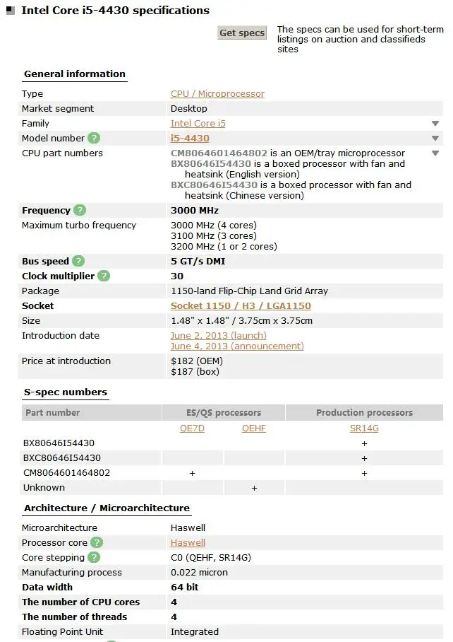 Intel Core i5-4430 i5 4430 3,0 ГГц четырехъядерный процессор 84 Вт Процессор 6 м 84 Вт LGA 1150 протестированный рабочий