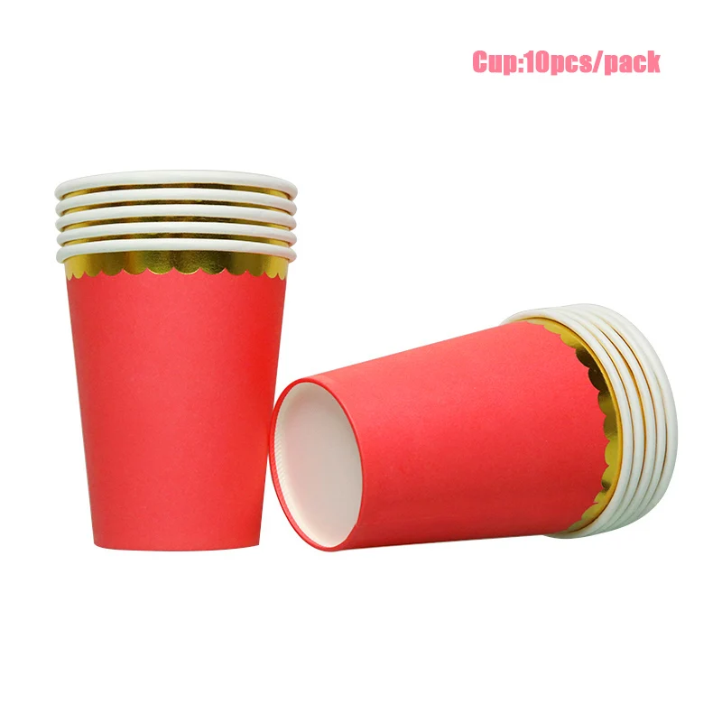 Red Cup LINVIERLOVE красный круглый золотой ободок бумажный стаканчик, тарелка, салфетки для дня рождения, свадьбы, одноцветная одноразовая посуда, вечерние принадлежности - Цвет: Red Cup